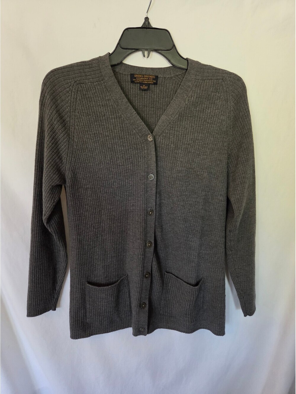 Brooks Brothers Merino Wool Ribbed Cardigan Sweater Gray Size M Button Front